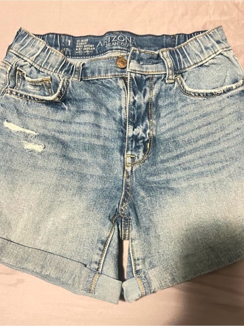 Arizona Jean Company Light Blue Distressed High-Rise Denim Shorts